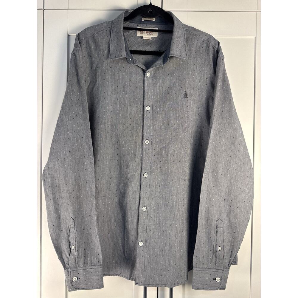 Original Penguin Heritage Slim Fit Men's Dress Shirt XXL Gray Geometric Cotton